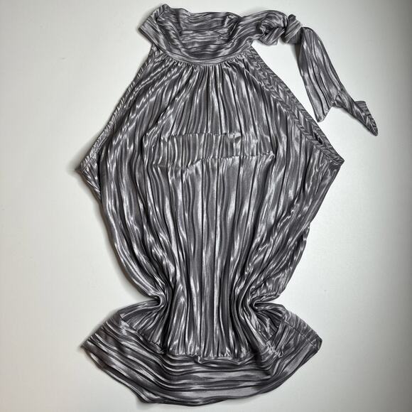 Y2K Heart And Soul Silver Metallic Pleated Halter Top Clubwear Party Glam L USA - Picture 4 of 12